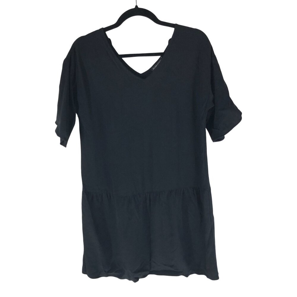 Eileen Fisher Dress Tie Back Short Sleeve Lyocell Blend Drop Waist Black XS